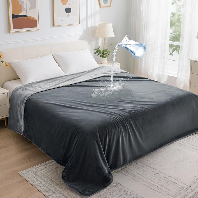 LOOBANI Waterproof Blanket for Bed: Reversible Soft Flannel Twin Bed Blanket 60" x 80", Leakproof Throw Spill-Proof Dog Pet Blanket for Couch, Sofa Protect, Movie Time, Camping, Travel, Grey - Image 1